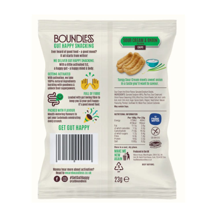 Boundless snack package with ingredients and nutritional information and graphics on a white background