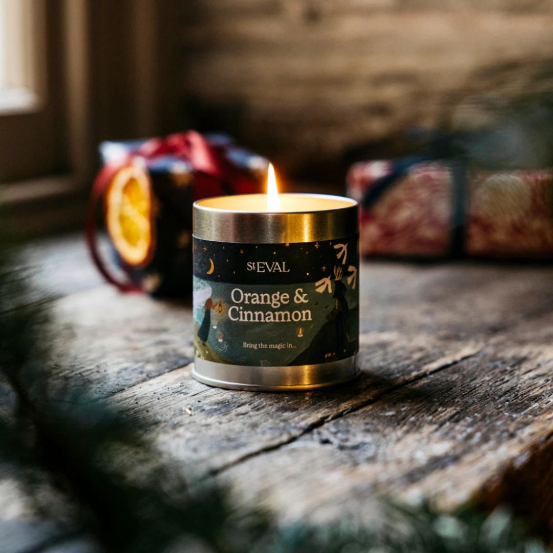 St. Eval. christmas orange and cinnamon scented christmas tin candle