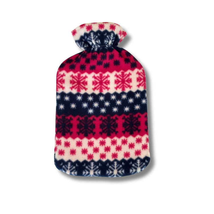 Hot Water Bottle with fleece Red Fairisle cover