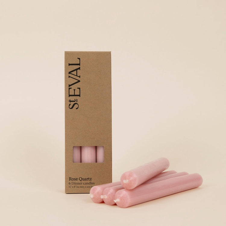 St. Eval Dinner Candles x Box of 6 in Rose Quartz