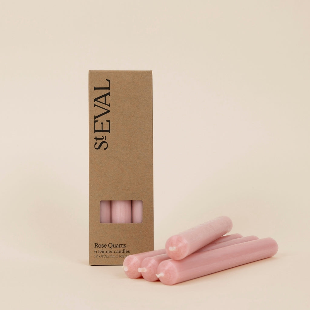 St. Eval Dinner Candles x Box of 6 in Rose Quartz