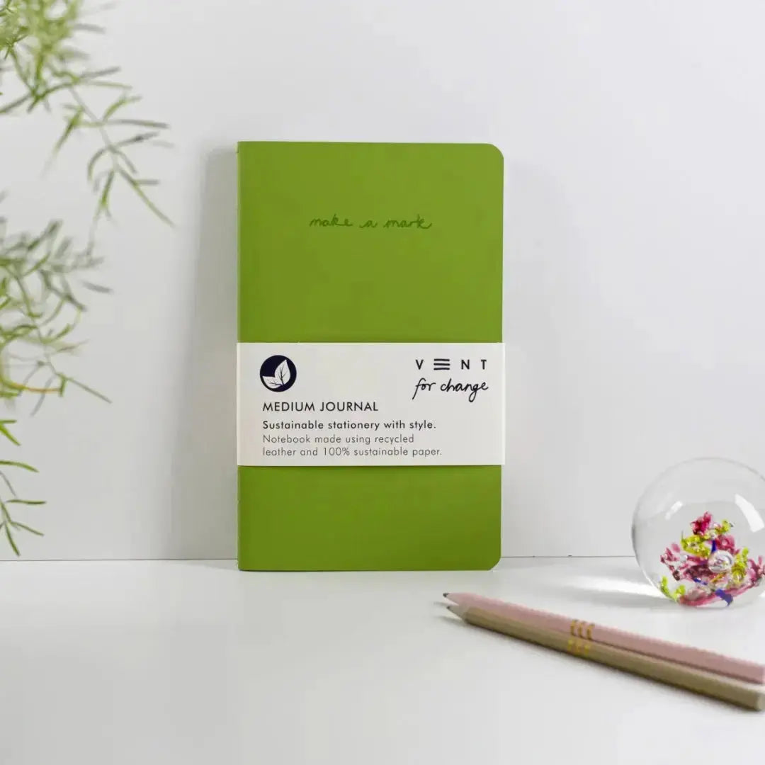 Vent Recycled Green Leather Medium Notebook 