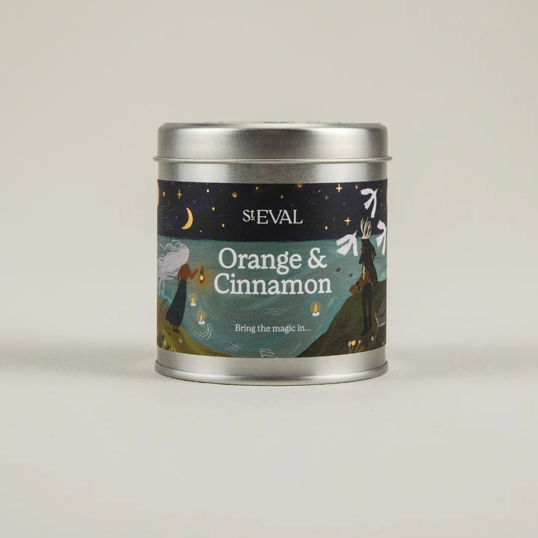 st eval. orange and cinnamon scented christmas tin candle