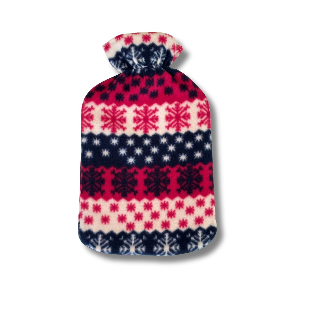 Hot Water Bottle with fleece Red Fairisle cover